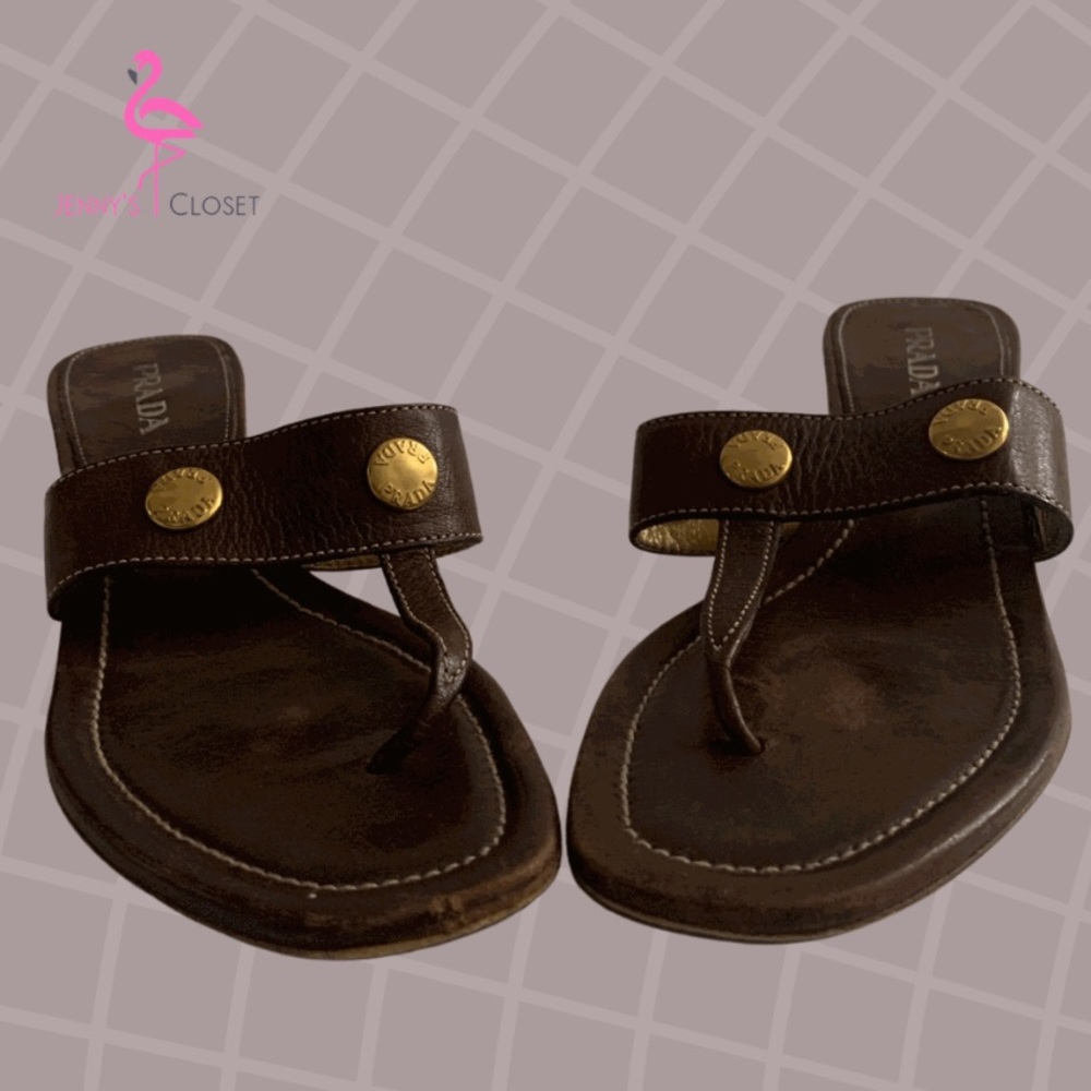 Prada, Size 38, Brown Thong Sandal